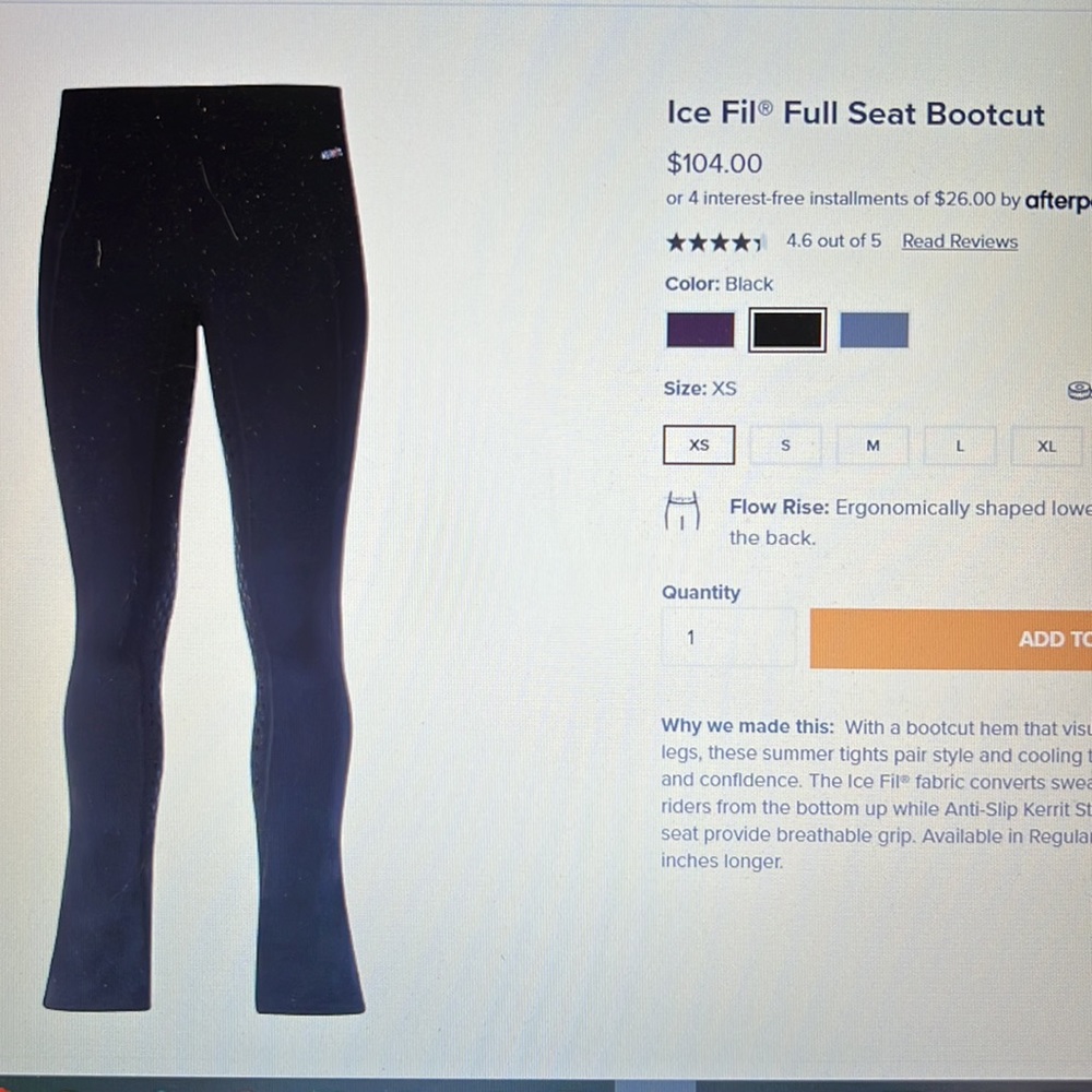 Kerrits Ice Fil bootcut breeches XS Tall